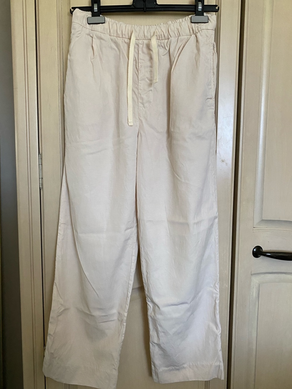Zara Cream Elastic-Waist Linen-Blend Cropped Pants